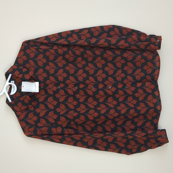 NWT Medium Orange Cerise Blue Button Up Long Sleeve Shirt Top - Picture 1 of 15